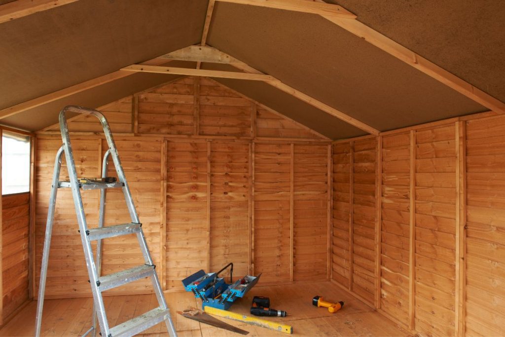 interior of a shed under construction